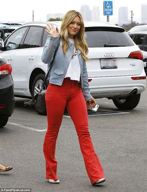 Hilary Duff Highlights Shapely Figure In Bright Red Trousers As She