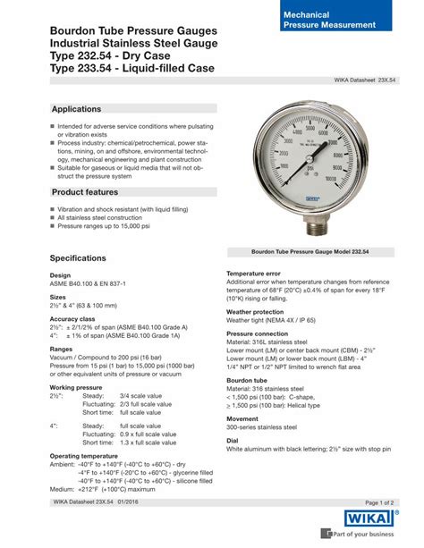 PDF Mechanical Bourdon Tube Pressure Gauges Industrial Tube