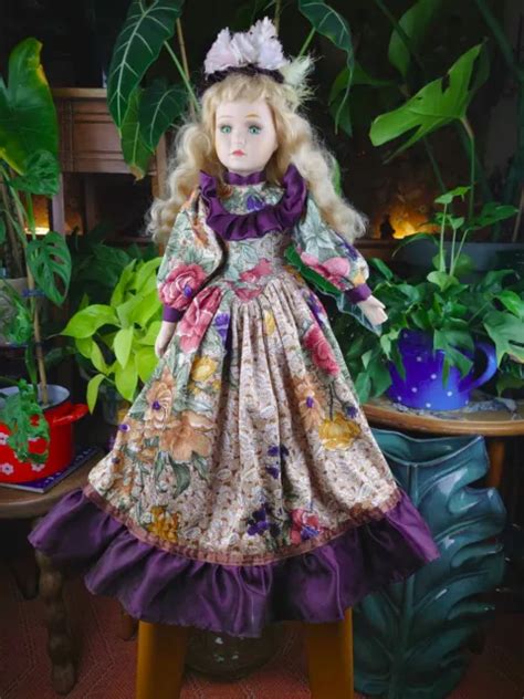 Poup E Ancienne En Porcelaine Blonde Chapeau Robe Yeux Bleu Eur Picclick Fr