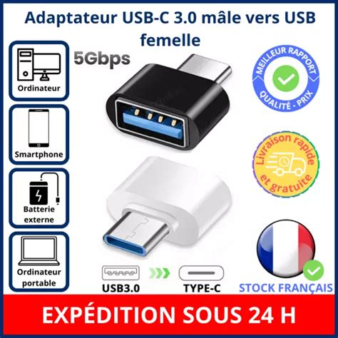 ADAPTATEUR USB C TYPE C 3 0 Mâle vers USB OTG Femelle Connecteur