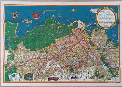 Very Rare 1927 Pictorial Map Of The City Of Hobart Published By The I