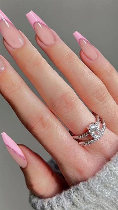 Pink Press On Nails Long Kxamelie Glue On Nails Coffin Nude Glossy Fake Nails Pink French Tip