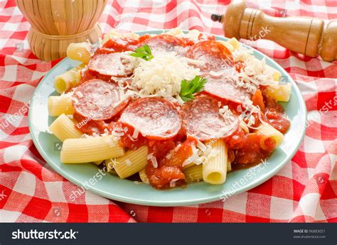 Rigatoni Pasta Tomato Sauce Pepperoni Stock Photo 96883051 Shutterstock
