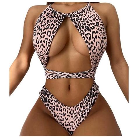 Maillot de bain Femmes Sexy Bandage Léopard Impression Maillots De Bain Dos Nu Bikini Beachwear
