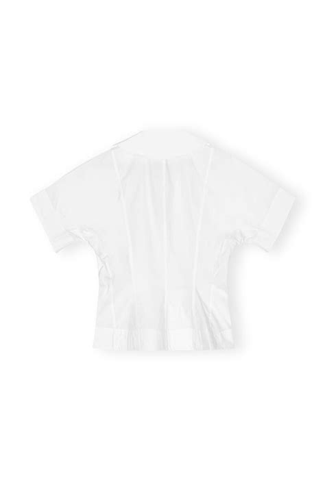Bright White White Cotton Poplin Wrap Blouse Ganni