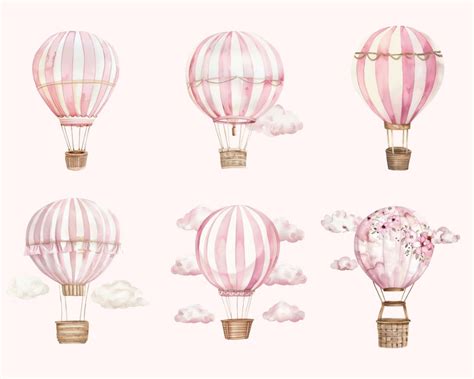 Watercolor Hot Air Balloon Clipart Pink Pink Hot Air Balloons Png Hot Air Balloon Graphics Baby