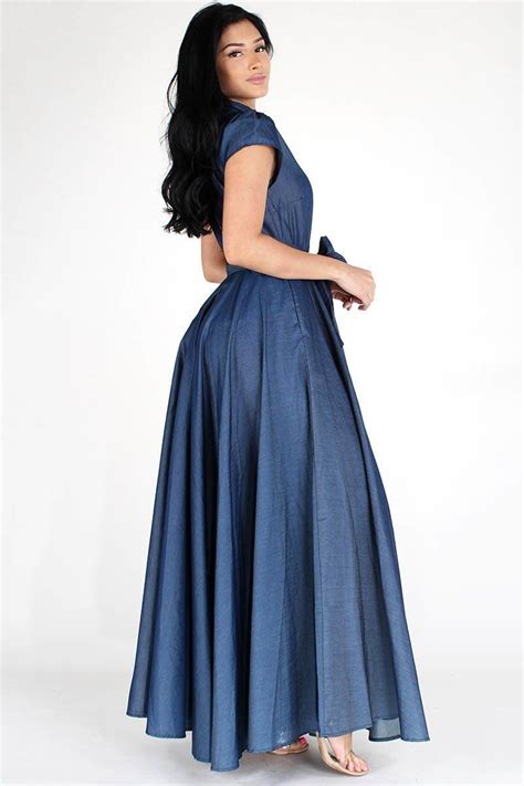 Modest Denim Flare Skirt Maxi Dress Your Style Clothing
