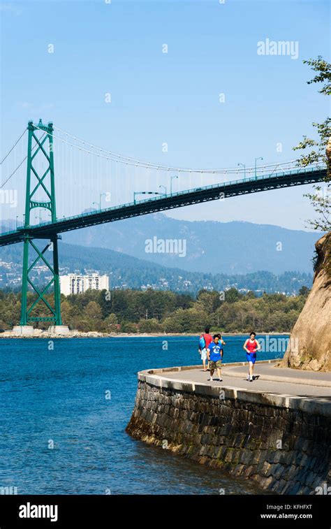 Stanley Park Seawall And Lions Gate Bridge Vancouver British Columbia