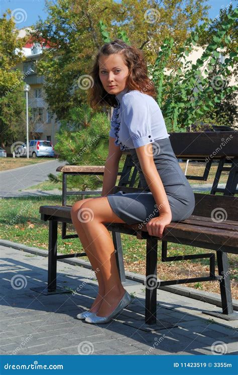 Brunette Sits On Bench Stock Image Image Of Female 11423519