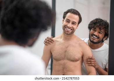 Happy Gay Couple Standing Bathroom Stock Photo Shutterstock