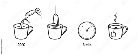 Tea Brewing Instruction Icons Of Tea Bag And Cup Vector Brew