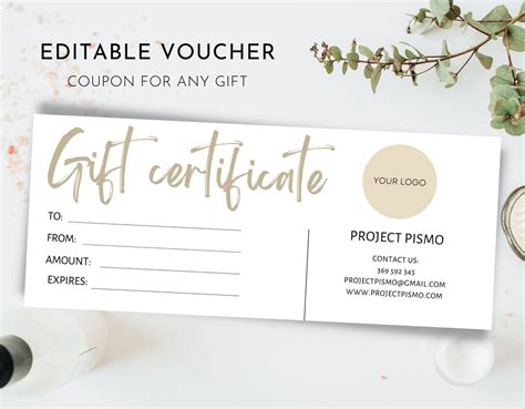 Editable Template For Gift Certificate Elegant Nude Gift Card With Logo Gift Voucher Small