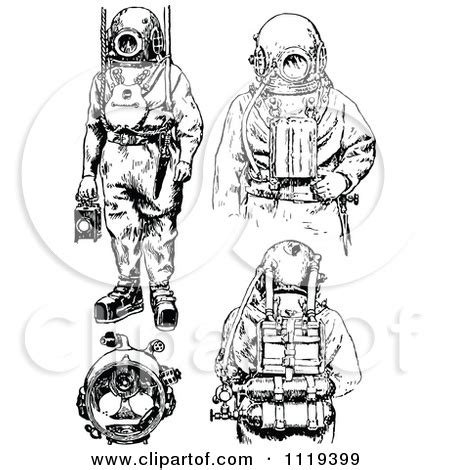 Vintage Scuba Diver Drawing