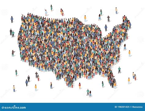 Usa Map Made Of Many People Large Crowd Shape Group Of People Stay In