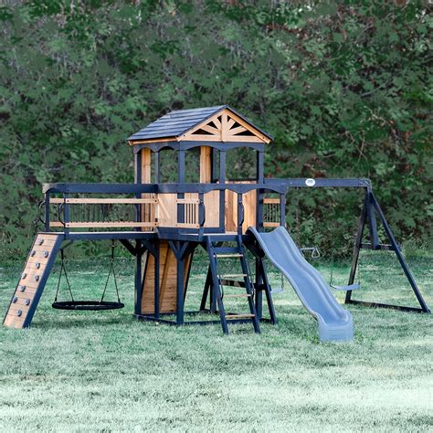timber crossing outdoor wooden swing set