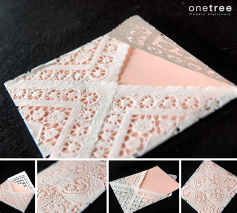 doily envelopes | Modern wedding stationery, Wedding stationery, Pink cards