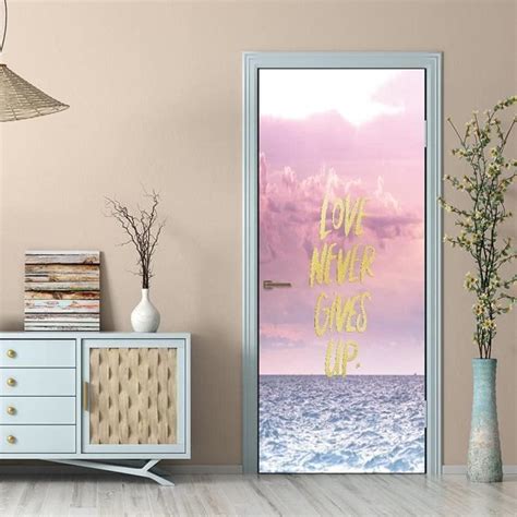 3D Effet Stickers Porte Interieure Trompe L Oeil Paysage De Ciel Rose