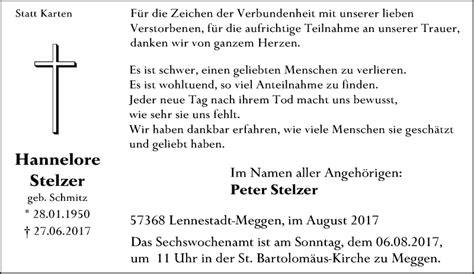 Traueranzeigen Von Hannelore Stelzer Trauer In NRW De