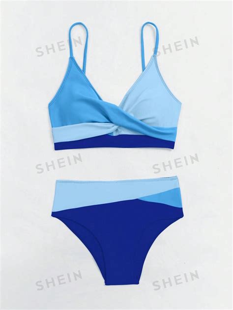 Shein Swim Summer Beach Color Block Twist Front Bikini Set Shein Usa