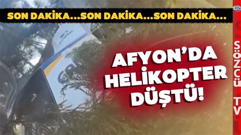 SONDAKİKA Afyonkarahisar da Helikopter Kazası İniş Esnasında Düştü