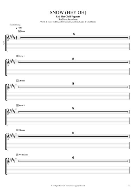 Snow Hey Oh Tab By Red Hot Chili Peppers Guitar Pro Full Score MySongBook