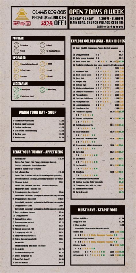 Menu At Golden Palace Fast Food Pontypridd