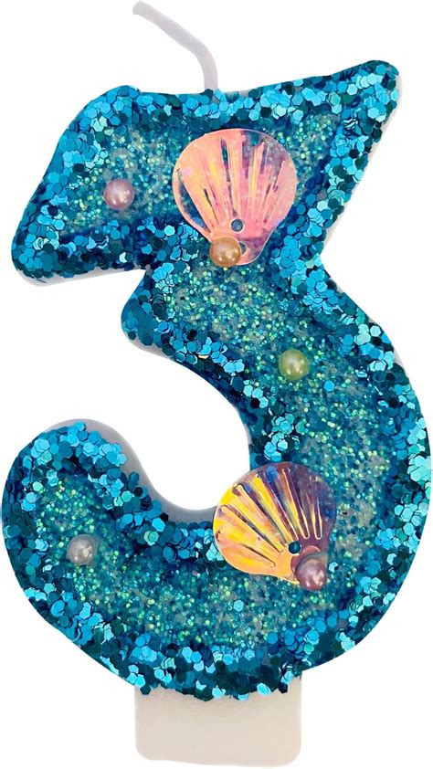 3 Inch Birthday Number Candle Blue Shell Sequins Number