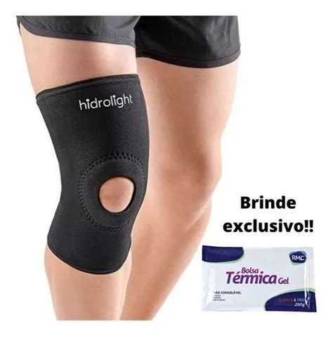 Joelheira Neoprene Reforço Patelar Longa Preta Hidrolight