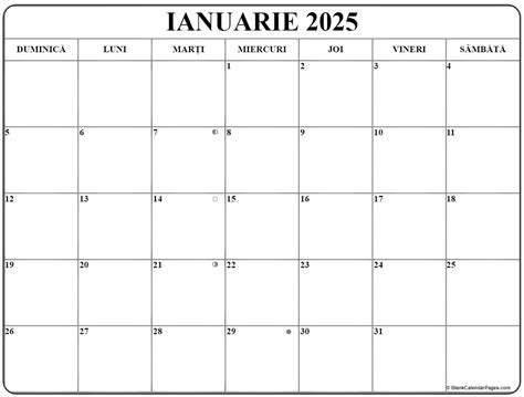 Calendarul ianuarie 2025 imprimabil gratuit in romana