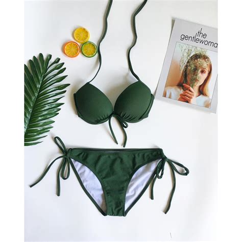 Mua Bikini áo ngực quần chip cột nơ cam đất màu giá rẻ nhất TecKi Vn