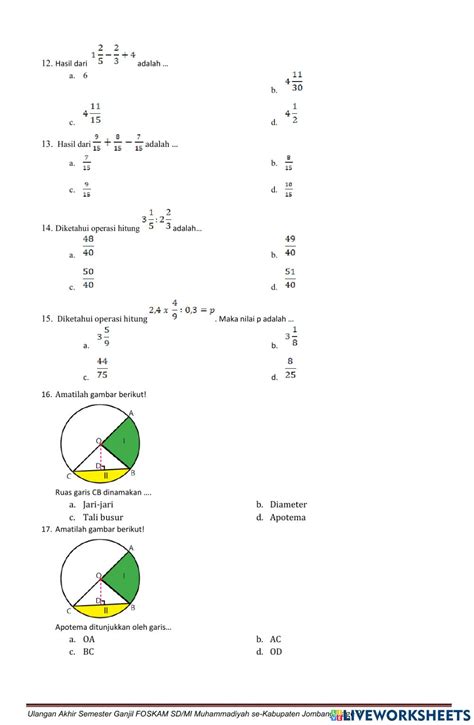 Pas Ganjil Matematika Tapel 2022 2023 Worksheet