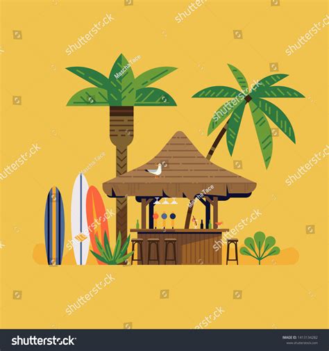 Tropical Beach Bar Flat Vector Illustration Stock Vector Royalty Free