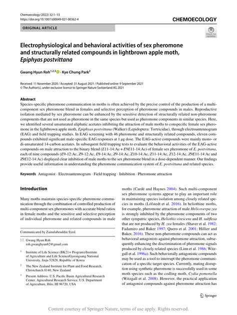 Electrophysiological And Behavioral Activities Of Sex Pheromone And Structurally Related