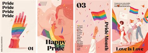 Gay Pride Month Poster Design Collection Set Of Banners For Lgbtq Pride Celebration Stock