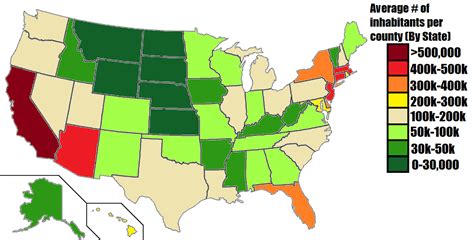 Average population per county by state. Total... - Maps on the Web