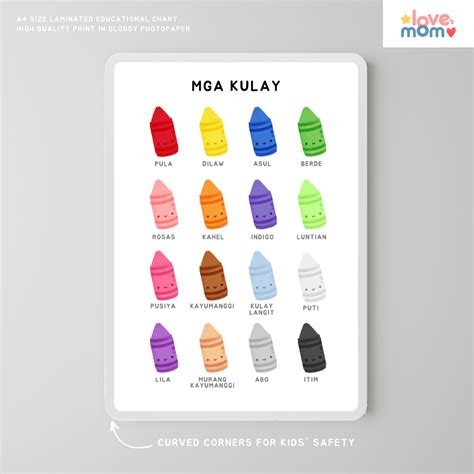 minimalist tagalog colors mga kulay educational wall chart laminated