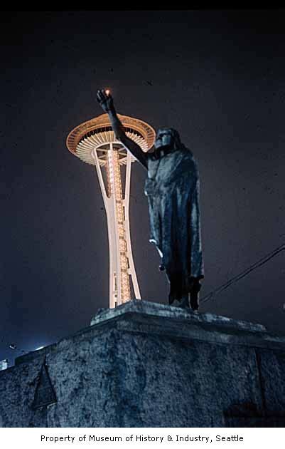 Chief Sealth Statue And Space Needle Seattle Worlds Fair 1962