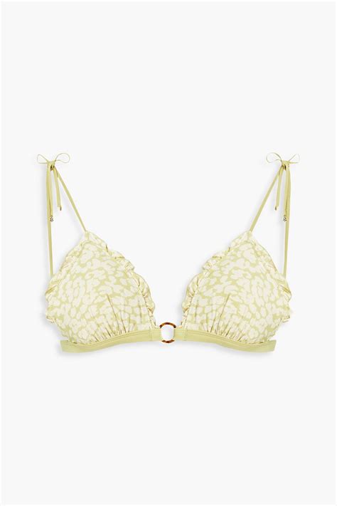 Love Stories Ruffle Trimmed Leopard Print Triangle Bikini Top In White Modesens