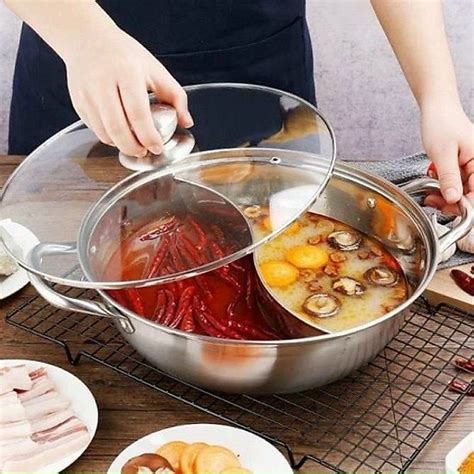 NỒI LẨU INOX HOT POT NGĂN CM DÙNG ĐƯỢC CẢ BẾP TỪ BỘ KÈM VUNG KÍNH