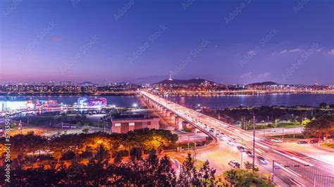 Vid O Stock Time Lapse K Twilight Of Seoul City Skyline Hangang