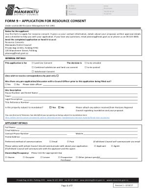 Fillable Online Fillable Online Resource Consent Application Form 9A To