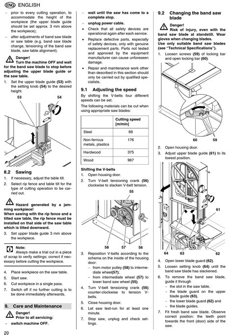 Sawing Care And Maintenance Adjusting The Speed Changing The Band