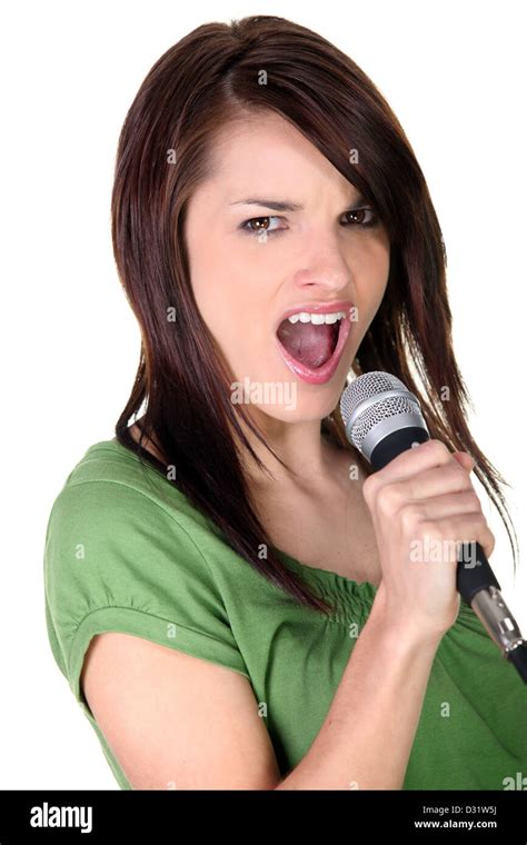 Brunette Woman Singing Stock Photo Alamy