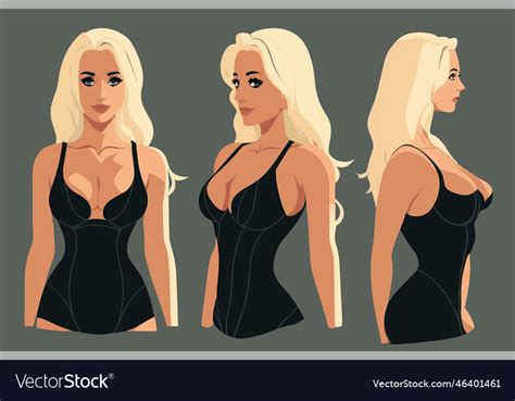 Beautiful Sexy Blonde Girl In A Black Dress Vector Image