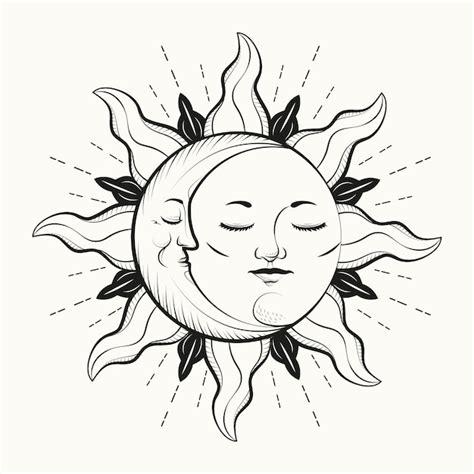 Dibujado A Mano Ilustración De Dibujo De Sol Y Luna Vector Premium