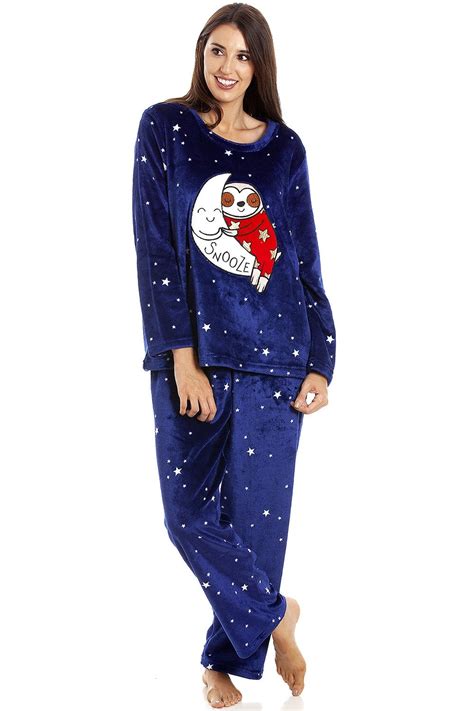 Camille Womens Blue Supersoft Fleece Sloth Character Pyjama Set Camille From Camille Lingerie UK