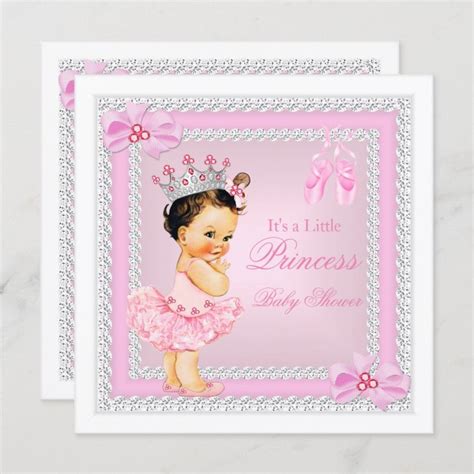 Princess Baby Shower Girl Pink Ballerina Brunette Invitation Zazzle