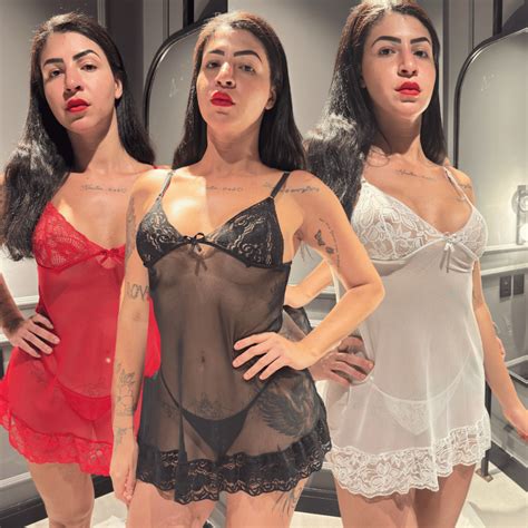 Kit 3 Camisolas Em Tule Renda Conjunto Lingerie Tule E Renda