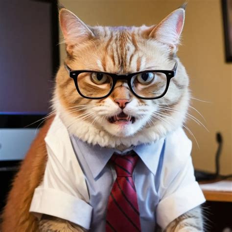 Angry Nerd Cat With Downsindrom