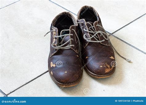 Scuffed And Old Leather Shoes Stock Photo Image Of Vintage Scuffed